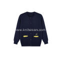 Boy's Knitted Contrast Jacquard Buttoned Pocket Cardigan